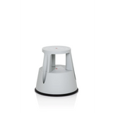 Sgabello TIO-M I grigio chiaro con superficie d'appoggio rotonda e anello di base nero di hjh OFFICE – vista a 360° (vista frontale 20°)