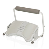Poggiapiedi PODI FMW grigio chiaro con superficie strutturata e un supporto imbottito di hjh OFFICE – vista a 360° (vista frontale a tre quarti 45°)