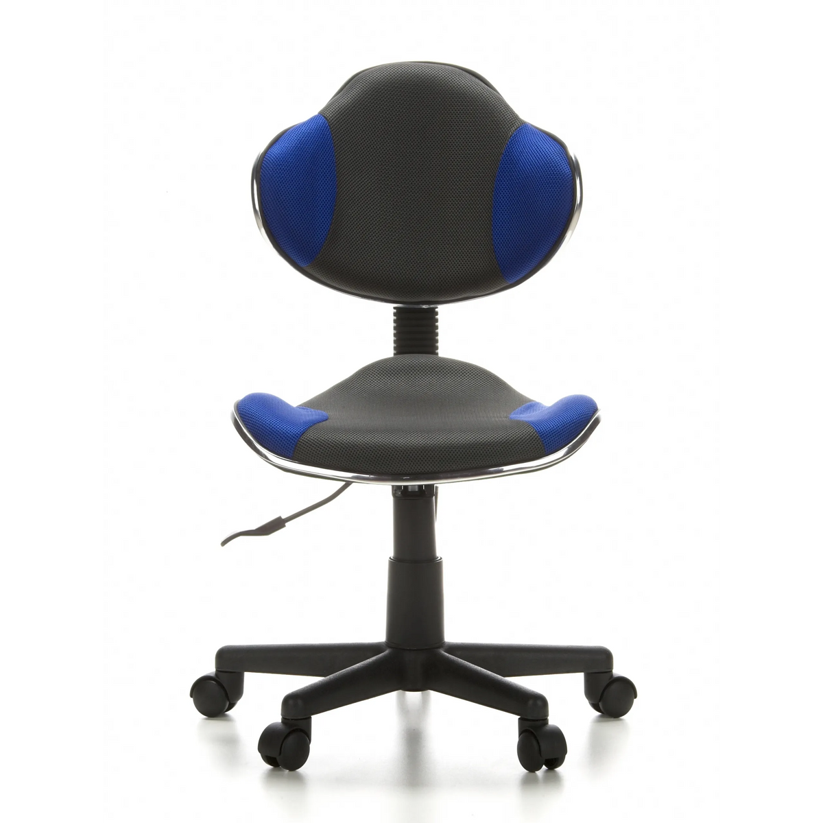 Sedia girevole per bambini KIDDY GTI-2 grigio-blu con schienale in rete e base a cinque ruote di hjh OFFICE – vista a 360° (vista frontale 0°)