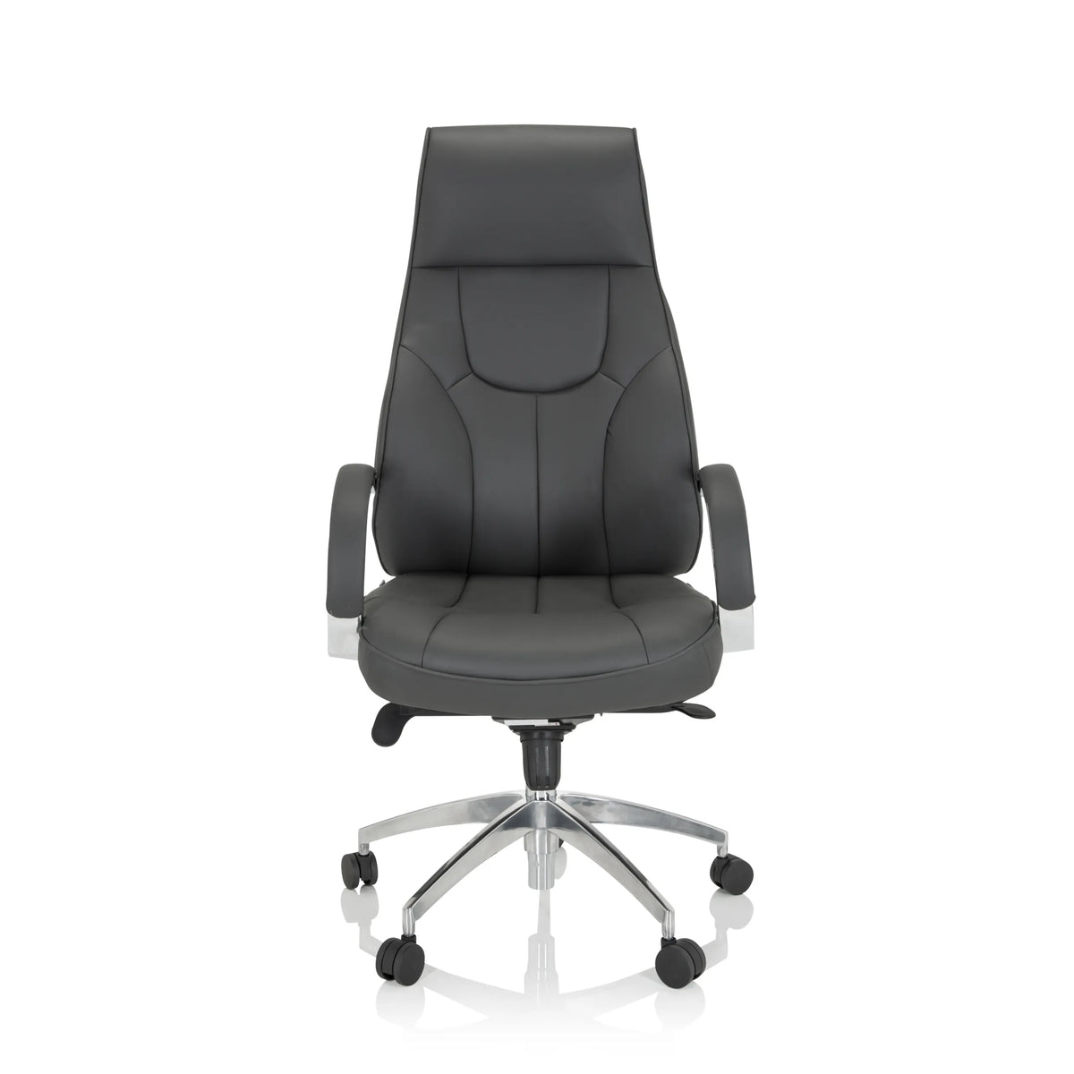 Poltrona professionale ELEGANCE I grigia con braccioli e base lucida a cinque ruote di hjh OFFICE – vista a 360° (vista frontale 0°)