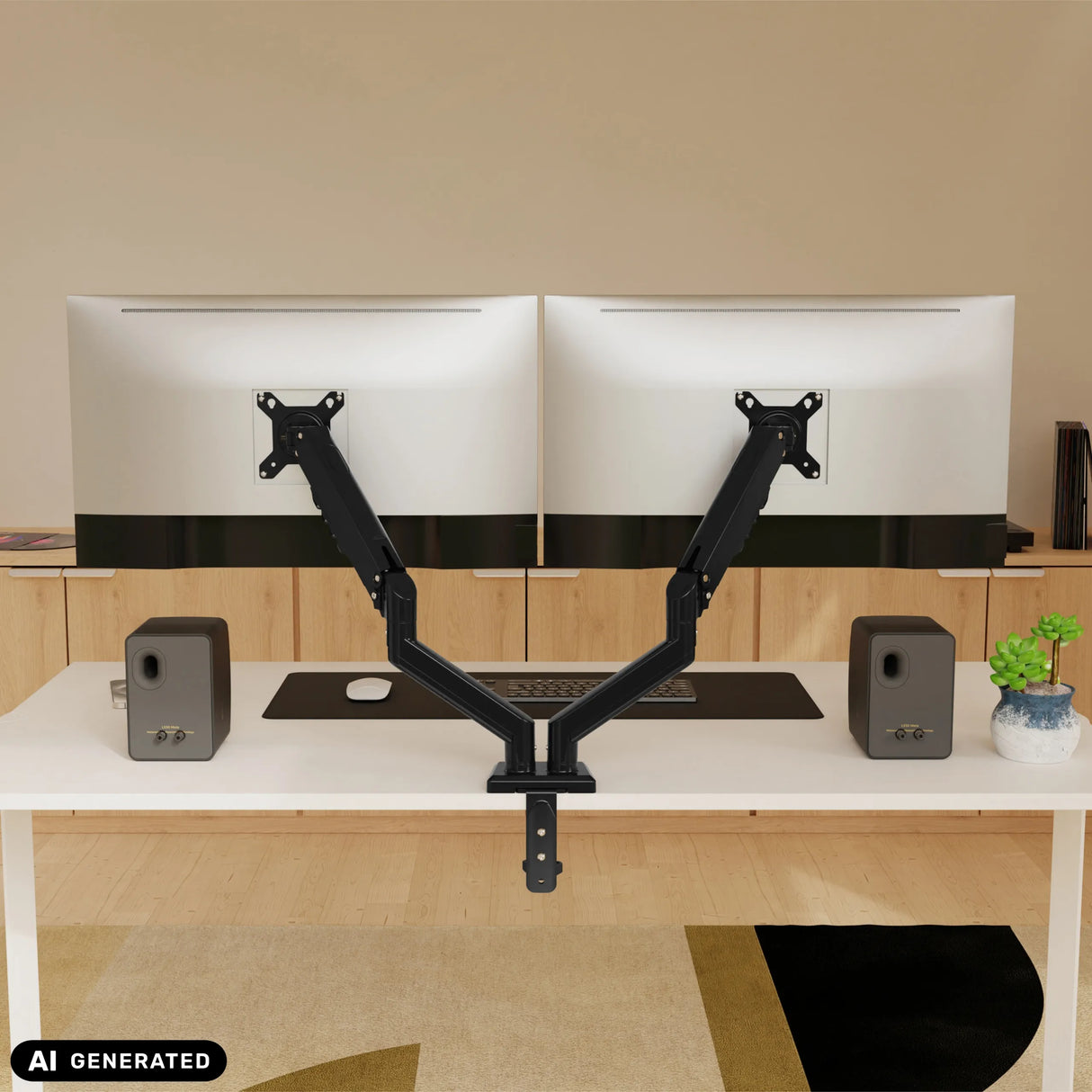 Supporto per monitor doppio Ergomount GF2 in nero per due schermi di hjh OFFICE (immagine generata dall’IA)