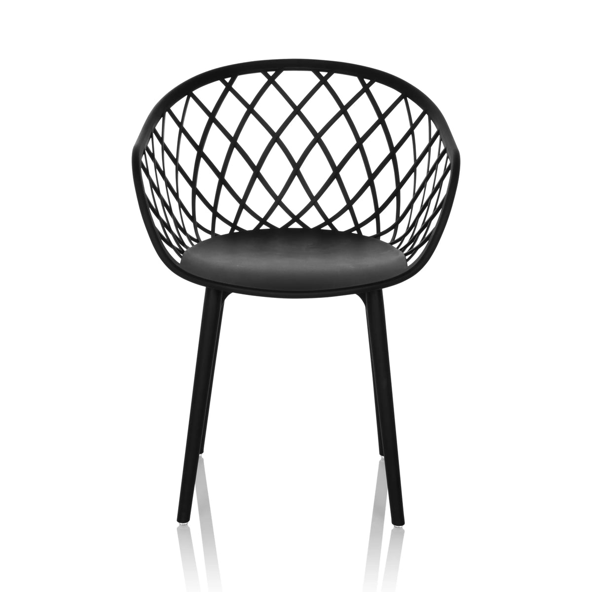Sedia a conchiglia BEGIO B nera con schienale a griglia e quattro gambe di hjh OFFICE – vista a 360° (vista frontale 0°)