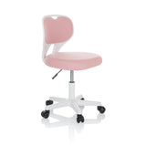 Sedia girevole per bambini KIDDY TOP W rosa con struttura bianca e base a cinque ruote di hjh OFFICE – vista a 360° (vista frontale a tre quarti 60°)