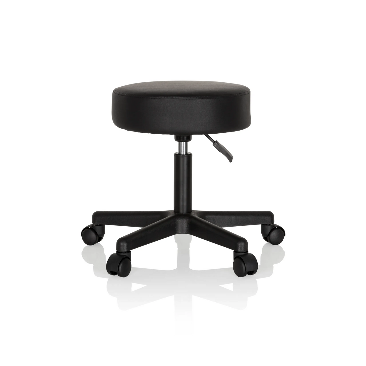 Sgabello girevole nero OPERATOR I con seduta imbottita e base a cinque ruote di hjh OFFICE – vista a 360° (vista frontale 0°)