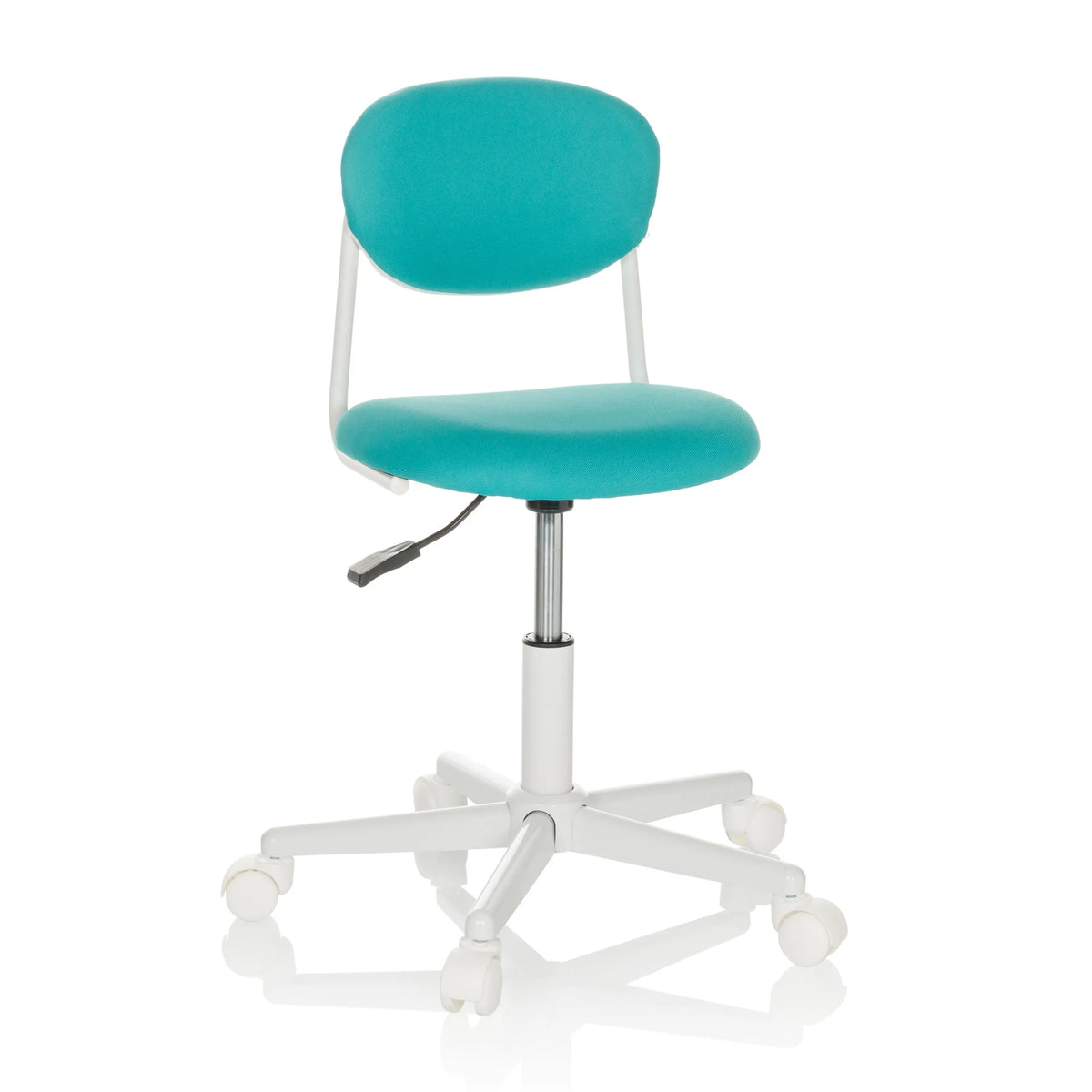 Sedia girevole per bambini KIDDY BASE I turchese con base bianca e cinque ruote di hjh OFFICE – vista a 360° (vista frontale 15°)