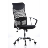 Poltrona Home Office ARIA HIGH nera con schienale in rete e base a cinque ruote di hjh OFFICE – vista a 360° (vista frontale a tre quarti 40°)