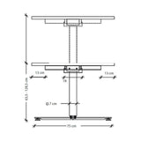 Disegno dimensionale della scrivania regolabile in altezza XDSM 12 S con un'altezza da 63,5 a 128,5 cm di hjh OFFICE PRO