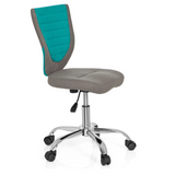 Sedia girevole per bambini KIDDY COMFORT grigio-turchese con base a stella e cinque rotelle di hjh OFFICE – vista a 360° (vista frontale a tre quarti 60°)