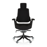 Sedia da ufficio professionale SPEKTRE BLACK nera con poggiatesta, braccioli e base a cinque ruote di hjh OFFICE – vista a 360° (vista frontale 0°)