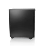 Cassettiera con rotelle COLOR I nera in metallo con tre cassetti e quattro ruote di hjh OFFICE – vista a 360° (profilo laterale 80°)