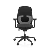 Sedia da ufficio professionale Skandis nera con schienale in rete e base a cinque ruote di hjh OFFICE – vista a 360° (vista frontale 0°)