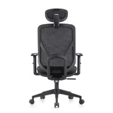 Vista posteriore della Sedia Home Office BLACORE in nero con schienale in rete e poggiatesta di MyBuero