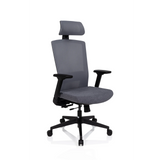 Sedia da ufficio professionale CAPTIVO grigia con schienale in rete, poggiatesta e base a cinque ruote di hjh OFFICE – vista a 360° (vista frontale a tre quarti 40°)