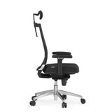 Sedia da ufficio professionale PORTO MAX HIGH nera in pelle con poggiatesta e base a cinque ruote di hjh OFFICE – vista a 360° (profilo laterale 90°)