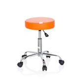 Sgabello girevole arancione OPERATOR II con pistone a gas e base a cinque ruote di hjh OFFICE – vista a 360° (vista posteriore a tre quarti 120°)