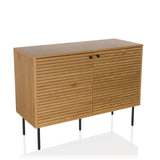 Madia LINNO S in rovere con frontali scanalati e piedi in metallo nero di hjh LIVING – vista a 360° (vista frontale a tre quarti 30°)