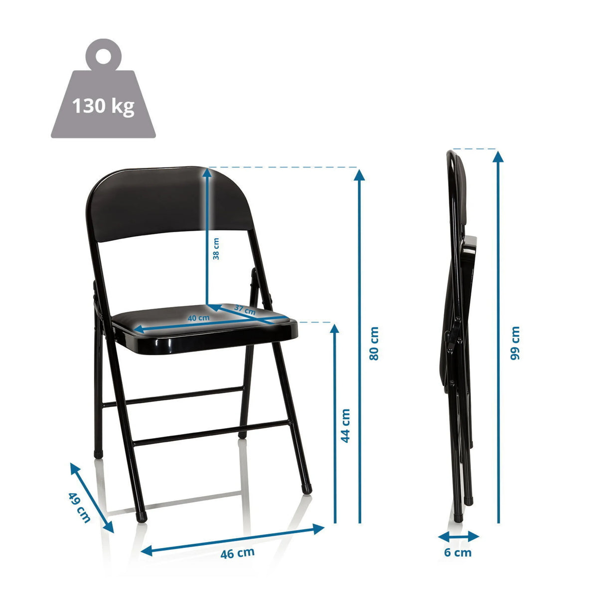 Disegno tecnico della Sedia pieghevole TUDELA con un'altezza di 80 cm e una portata di 130 kg di hjh OFFICE