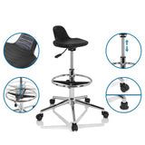 Seduta modellata nera e struttura regolabile in altezza dello Sgabello girevole TOP WORK 03 I di hjh OFFICE