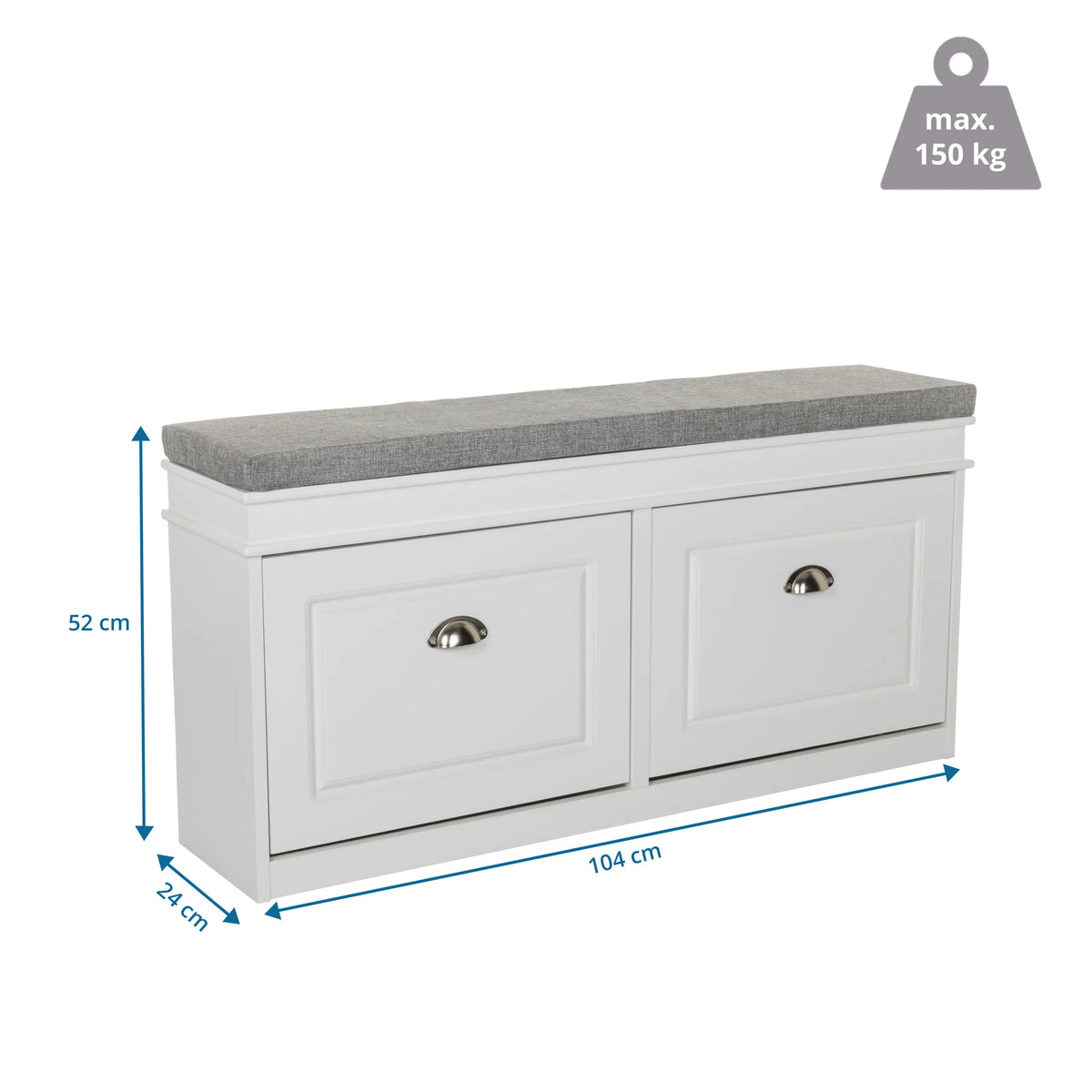 Disegno dimensionale della scarpiera ESTHA I con 104 × 52 cm e portata fino a 150 kg di hjh LIVING
