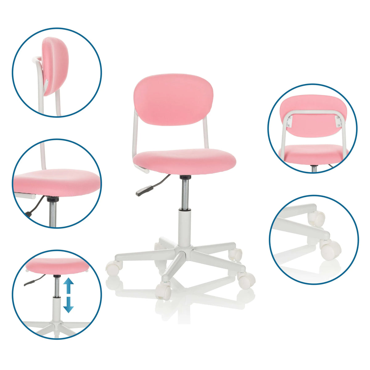 Sedia girevole per bambini KIDDY BASE I rosa con viste dettagliate della regolazione dell'altezza e delle ruote di hjh OFFICE