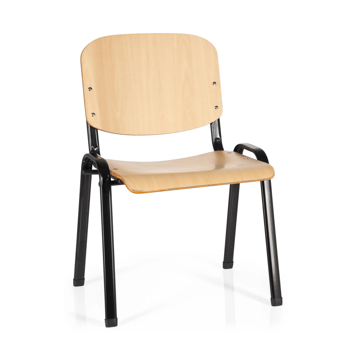Sedia a quattro gambe XT 600 SW H con seduta e schienale in faggio e struttura nera di hjh OFFICE – vista a 360° (vista frontale 20°)