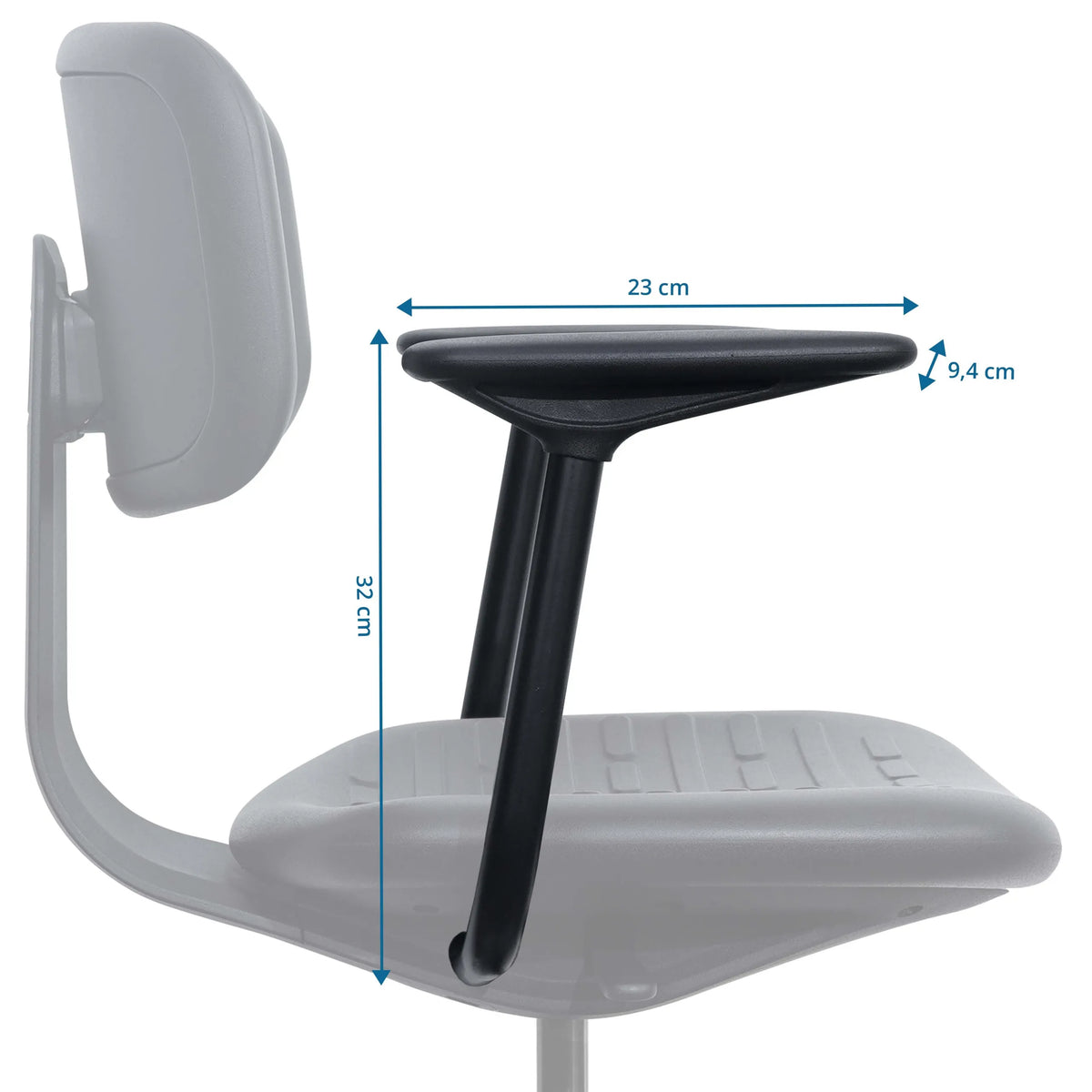 Disegno tecnico del Bracciolo TOP WORK B - A con larghezza 23 cm e altezza 32 cm di hjh OFFICE