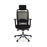 Sedia da ufficio professionale IKAST I nera con schienale in rete e base lucida a cinque ruote di hjh OFFICE – vista a 360° (vista frontale 0°)