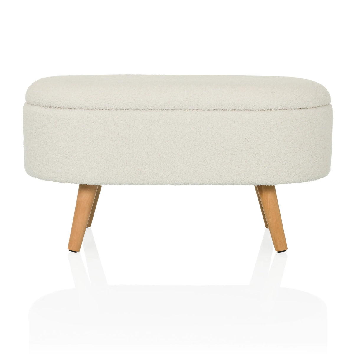 Panca bianca STORIANO con rivestimento in tessuto strutturato e quattro gambe in legno di hjh LIVING – vista a 360° (vista frontale 0°)