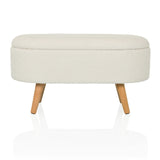 Panca bianca STORIANO con rivestimento in tessuto strutturato e quattro gambe in legno di hjh LIVING – vista a 360° (vista frontale 0°)