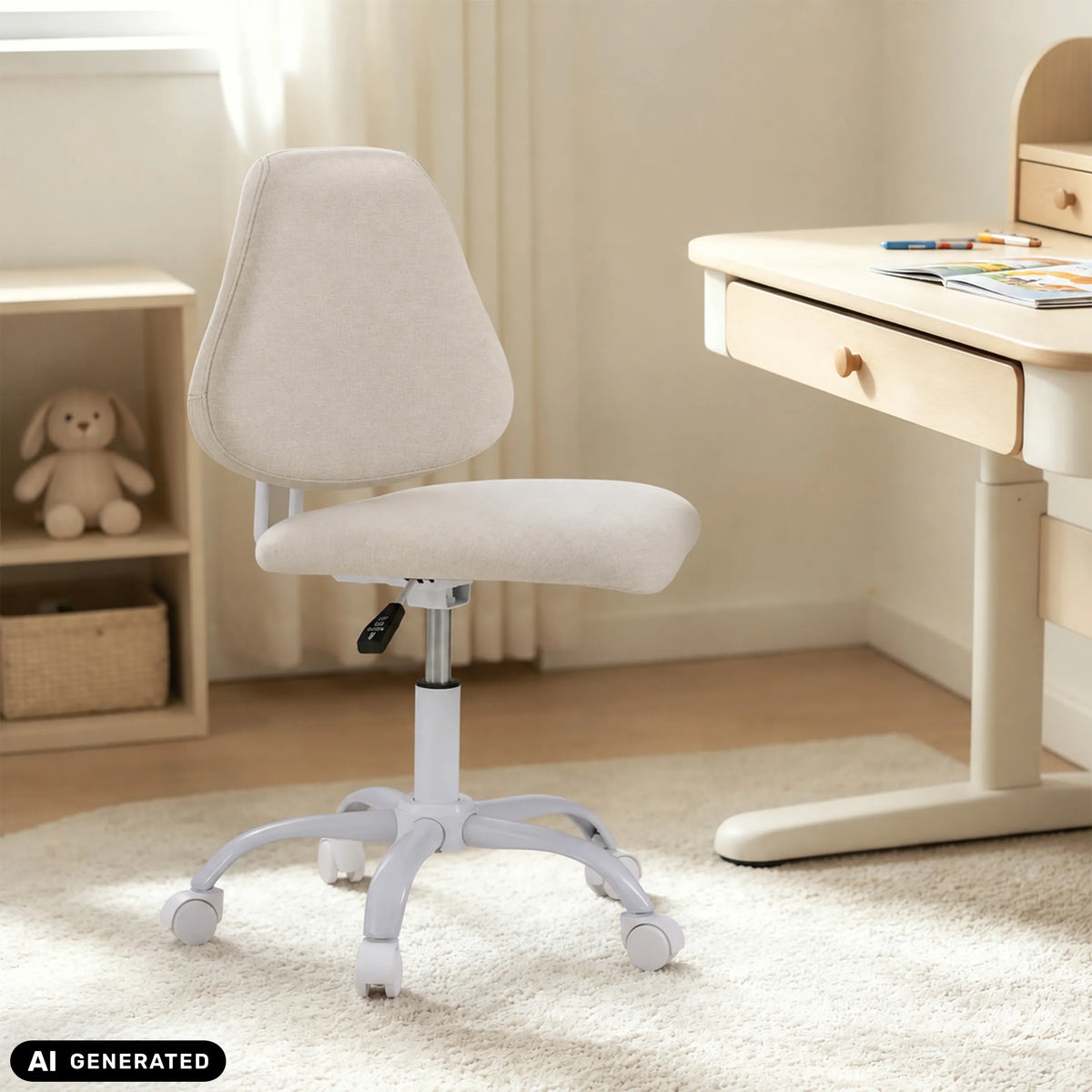 Sedia girevole per bambini Lumikid beige con ruote e pistone a gas di hjh OFFICE (immagine generata dall’IA)