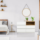 Madia MELMO S in bianco e rovere con tre cassetti e un vano aperto di hjh LIVING