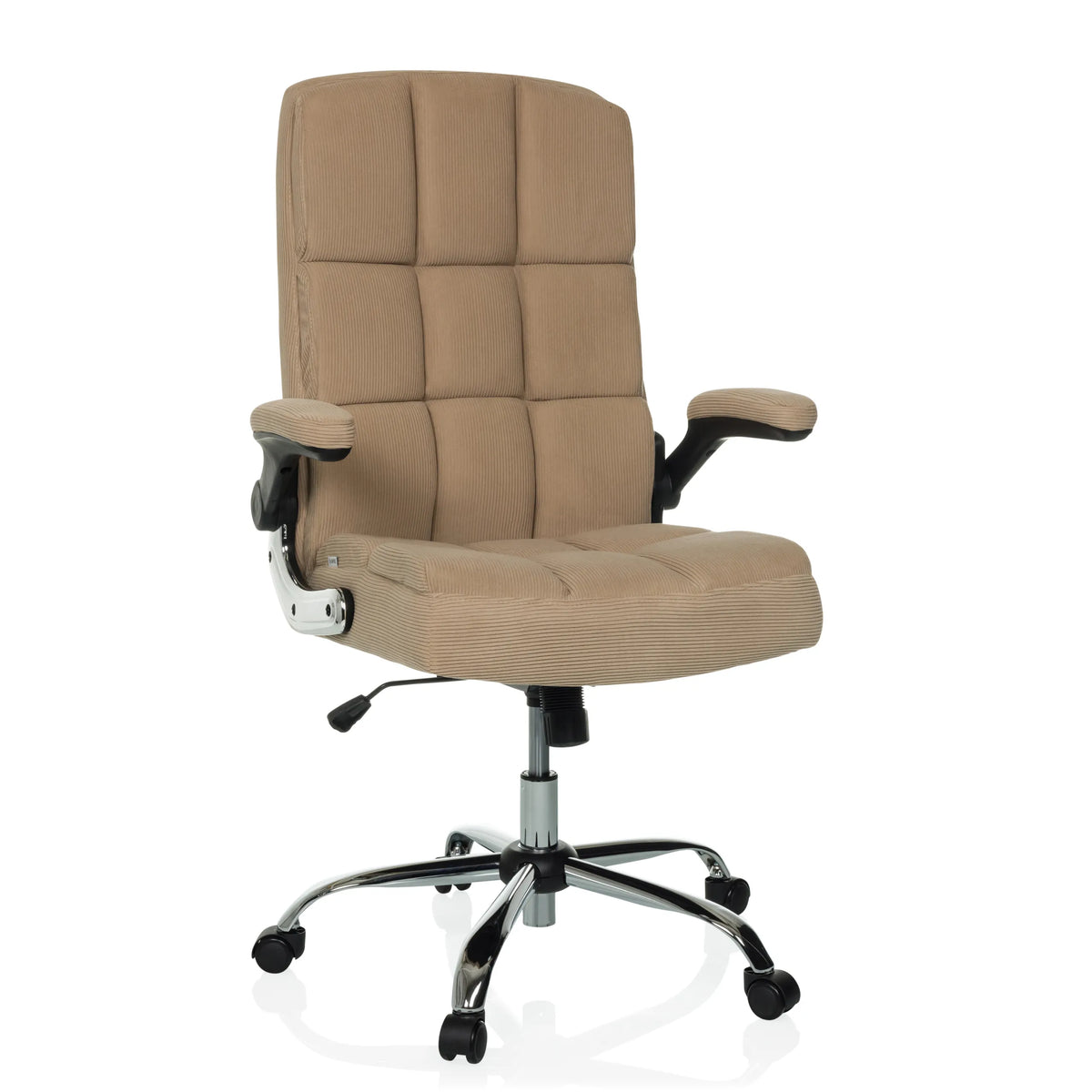 Poltrona Home Office RELAX WD 100 beige con rivestimento in velluto a coste e base a cinque ruote di MyBuero – vista a 360° (vista frontale 15°)