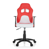 Sedia girevole per bambini TEEN GAME AL rossa e bianca con braccioli e base nera a cinque ruote di hjh OFFICE – vista a 360° (vista frontale 0°)