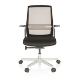 High-end Sedia da ufficio FOUNTAINE PRO nera con schienale in rete e base a cinque ruote di hjh OFFICE – vista a 360° (vista frontale 0°)