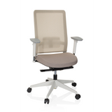 Sedia da ufficio professionale PURE WHITE beige con schienale in rete e base a cinque ruote di hjh OFFICE – vista a 360° (vista frontale 20°)