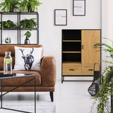 Classificatore AMIO H in nero e rovere con due cassetti e un vano chiuso di hjh LIVING