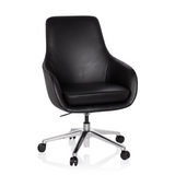 Poltrona professionale BARENO nera con rivestimento in pelle e base a cinque ruote di hjh OFFICE – vista a 360° (vista frontale 20°)