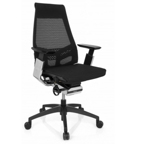 Profi-Bürostuhl GENIDIA SMART BLACK CM mit schwarzem Netzbezug und Chrom-Elementen von hjh OFFICE