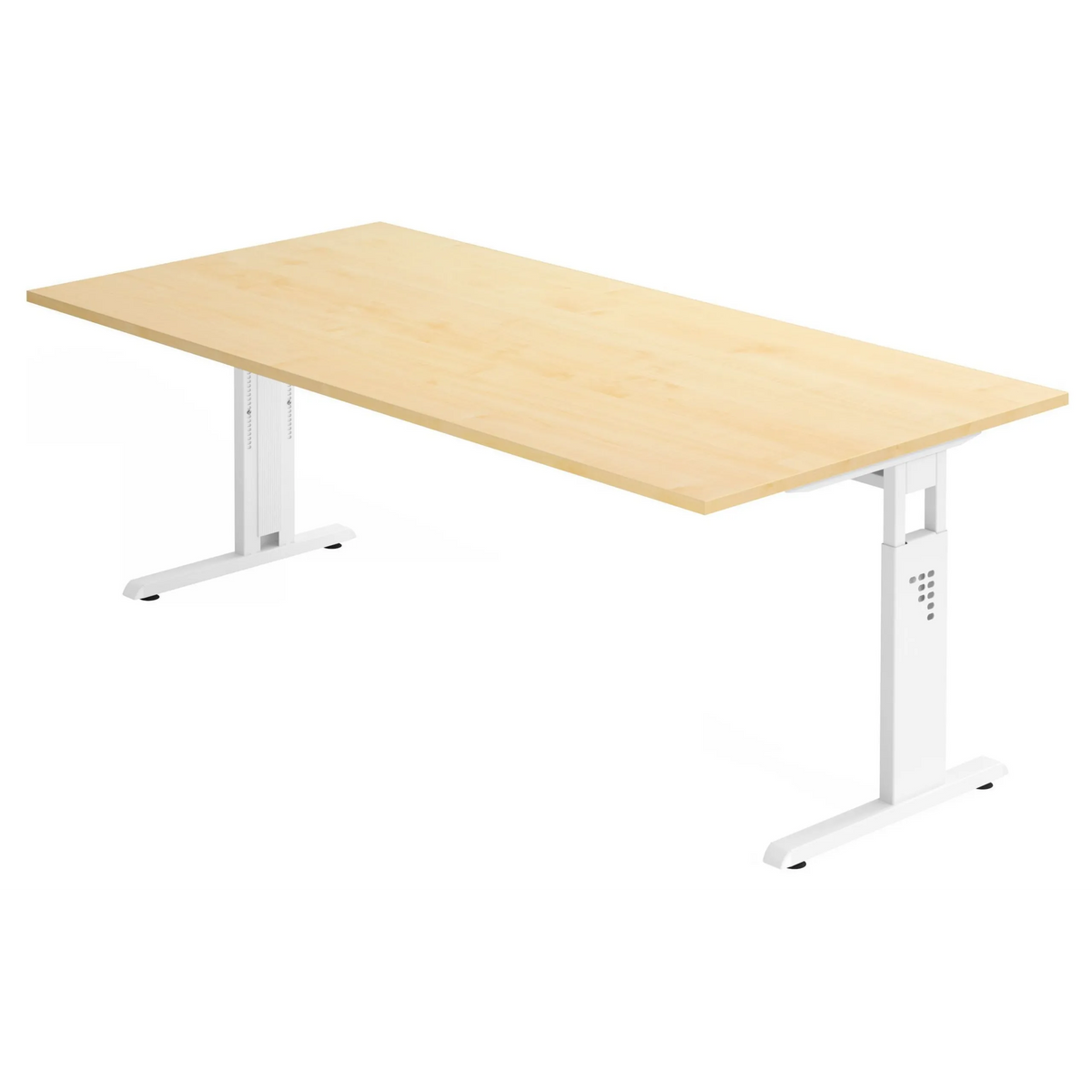 Höhenverstellbarer Schreibtisch MEGA 2E W in Ahorn-Optik mit weißem Untergestell von hjh OFFICE PRO