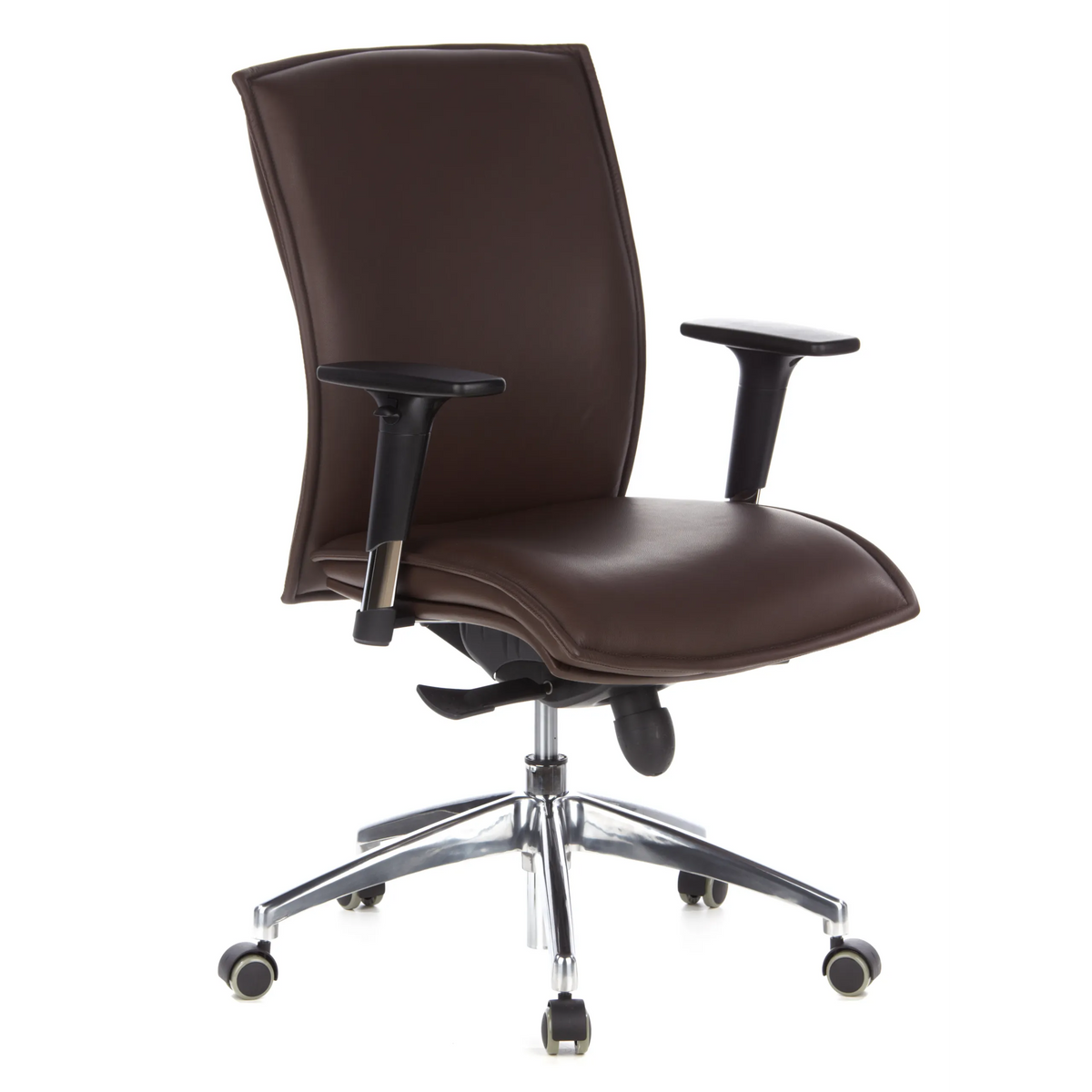 Poltrona di lusso MURANO 10 marrone scuro con braccioli e base a cinque ruote di hjh OFFICE – vista a 360° (vista frontale a tre quarti 40°)