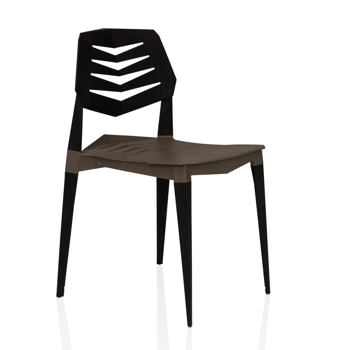 Sedia da esterno Flecharo marrone-nera con schienale traforato di hjh LIVING – vista a 360° (vista frontale a tre quarti 45°)