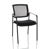 Sedia visitatore nera MEET B con schienale in rete, braccioli e quattro gambe di hjh OFFICE – vista a 360° (vista frontale 15°)