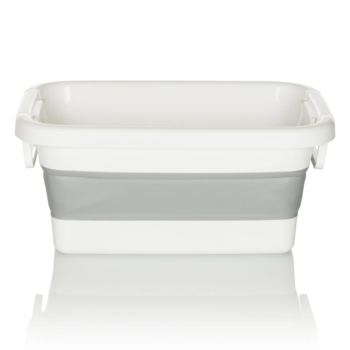 Contenitore pieghevole CLEAN SILW bianco-grigio con maniglie integrate di hjh OFFICE – vista a 360° (vista frontale 0°)