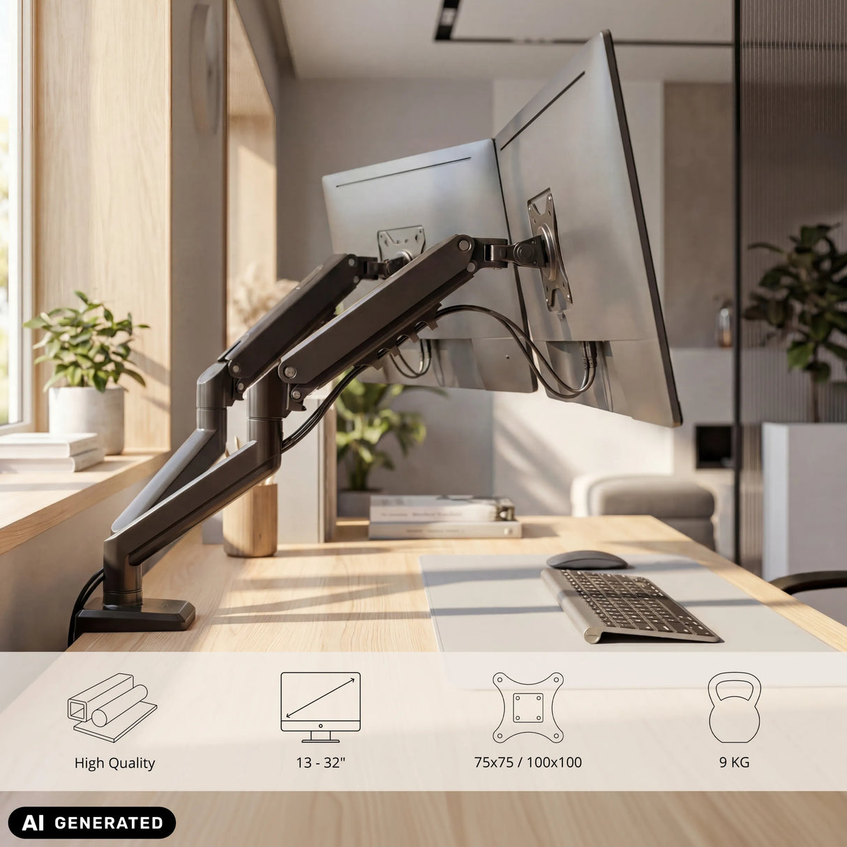Supporto per monitor Ergomount GF2 in nero per schermi fino a 32 pollici e 9 kg di hjh OFFICE (immagine generata dall’IA)