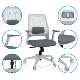 Sedia Home Office PARFERIO W grigia con schienale in rete, braccioli e rotelle di hjh OFFICE