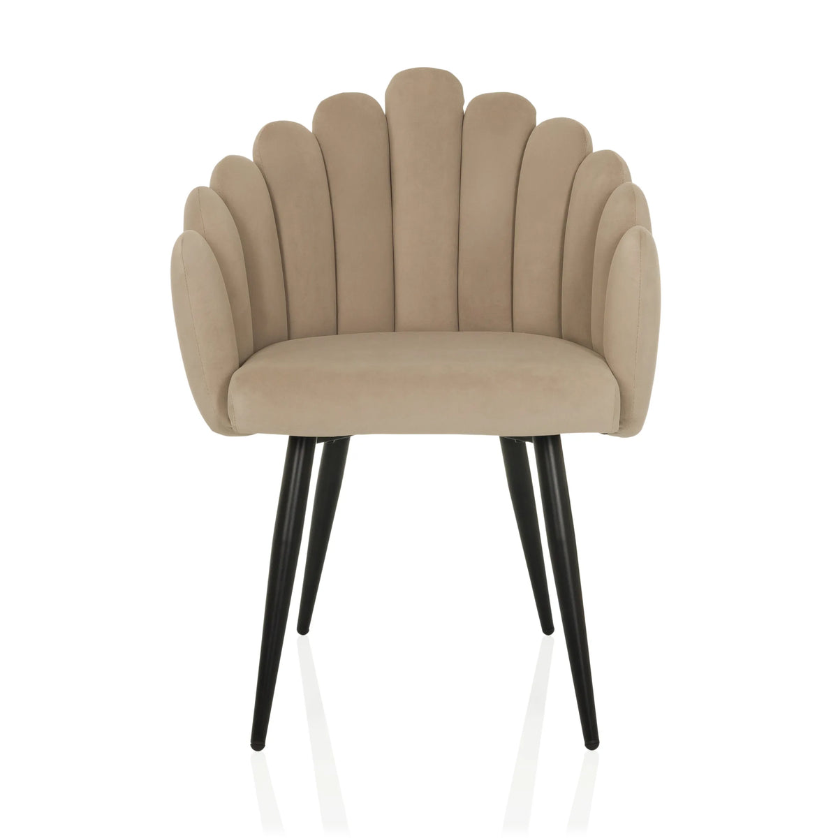 Sedia per sala da pranzo SCALLORE beige con schienale a forma di conchiglia e gambe nere di hjh LIVING – vista a 360° (vista frontale 0°)