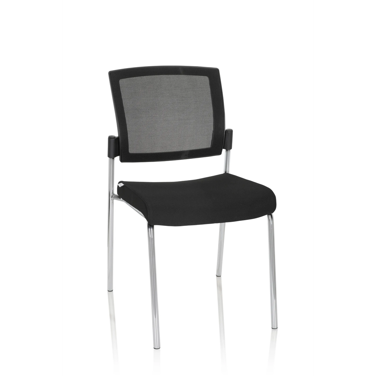 Sedia a quattro gambe K9 V nera con schienale in rete e struttura in metallo di hjh OFFICE – vista a 360° (vista frontale 20°)