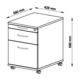 Disegno tecnico della cassettiera con rotelle SIGNA AC20 con 580 × 428 mm di hjh OFFICE PRO