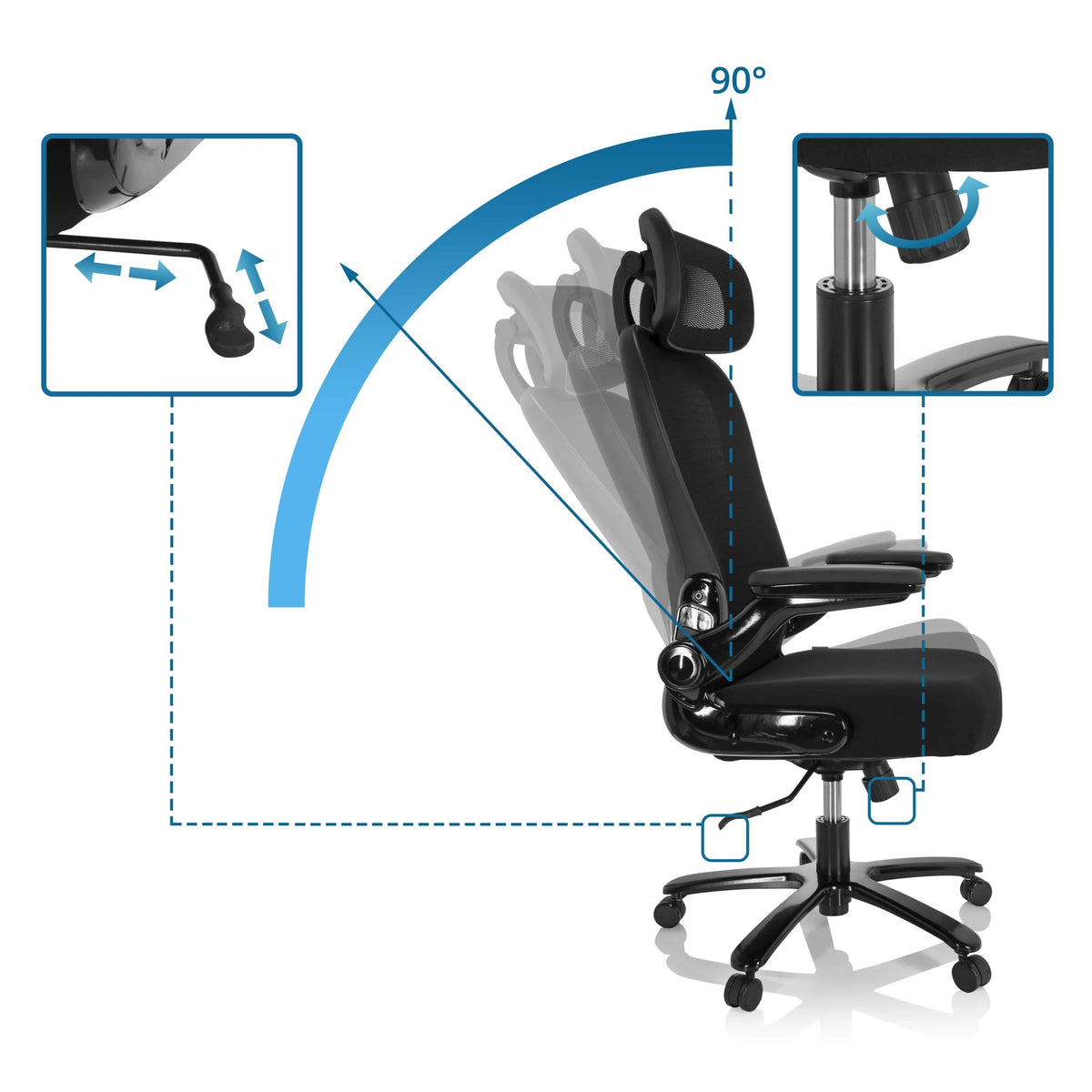 Meccanismi di regolazione e funzione di inclinazione della Sedia girevole XXL INSTRUCTOR SW I PRO di hjh OFFICE