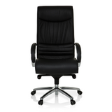 Sedia girevole XXL F 400 nera in pelle con base a stella e cinque ruote di hjh OFFICE – vista a 360° (vista frontale 0°)